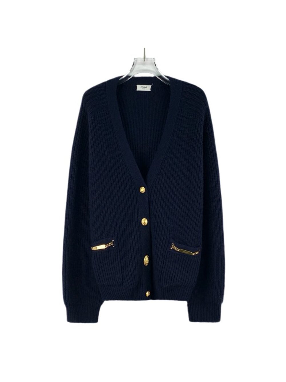 Celine Navy Blue Cashmere V-Neck Cardigan